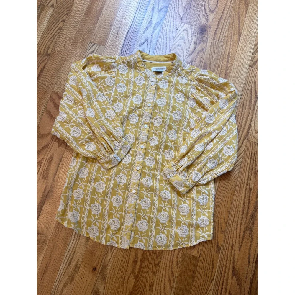 Pilcro Anthropologie Yellow Floral Embroidered Puff Sleeve Blouse OB1098747 S b6
